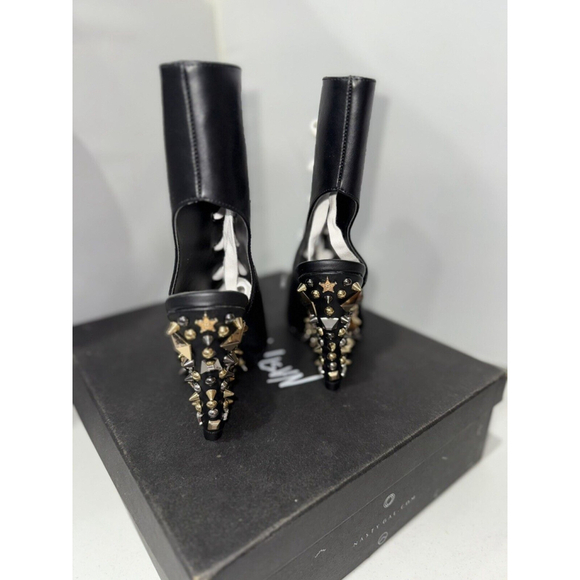 New Nasty Gal Black Embellished Stud Wedge Booties Lace Up 6M - Picture 7 of 14